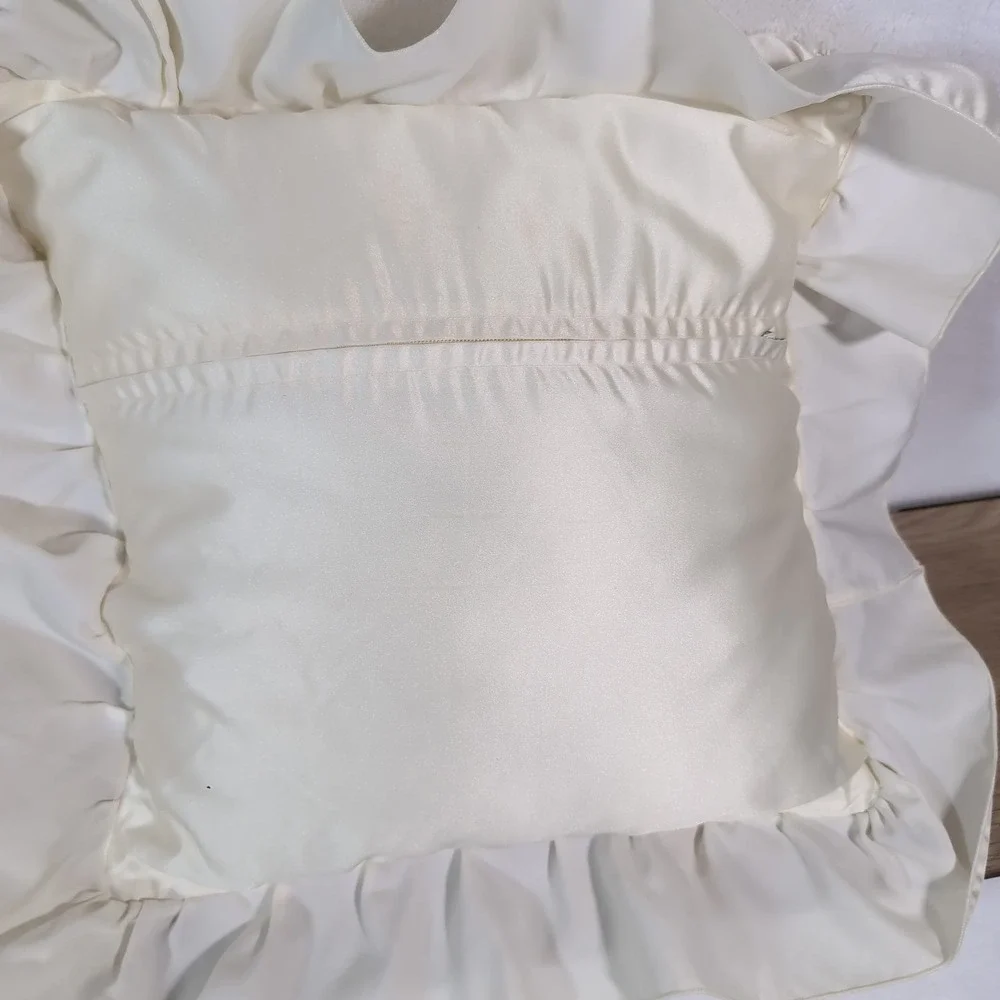 Vintage Satin Ruffle Embroidered Pillows Set of 2 Pink Floral Cottagecore Frilly
